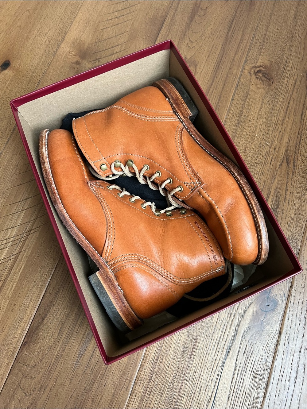 Wolverine 1000 Mile Men's Leather Moc Toe Boot Tan 1940 Moc Toe 9.5 D